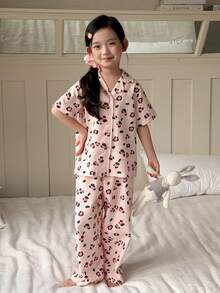DAZY 女童全印花纽扣短袖上衣和裤子睡衣套装 - 彩色 - 查看 3