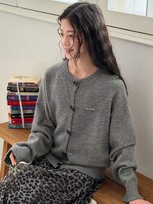 DAZY Teen Girl Bow Collar Long Sleeve Casual Knit Cardigan