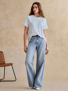 Anewsta 直筒休闲浅蓝色宽松牛仔裤，带口袋 - 藍色 - 查看 6