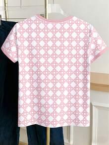 Resyla Women's Allover Print Short Sleeve Casual Versatile Round Neck T-Shirt - White - View 2