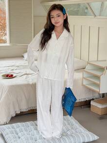 DAZY Tween Girls Long Sleeve Top And Pants Pajama Set, Fall Spring - White - View 6