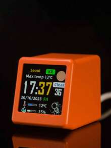 Teckwe Desktop Mini Super Intelligent Weather Clock With Multifunctional Display Of Weather Conditions, Temperature And Humidity, Date And Time, With GIF Animation