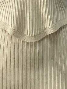 Women's Solid Color Tube Top And Mini Skirt Casual/Holiday Knitted Sweater 2 Pieces Set - Apricot - View 3