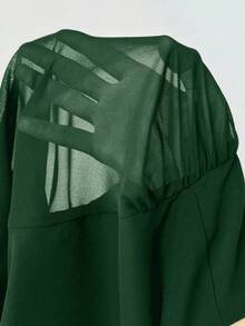 Viva Relle Plus Size Sexy Solid Deep V-Neck Ruched Long Sleeve Dress - Dark Green - View 8