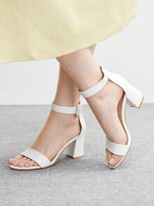 CUCCOO BIZCHIC 女士夏季新款圆头粗跟高跟米色踝带时尚经典简约舒适通勤凉鞋 - 白色 - 查看 5