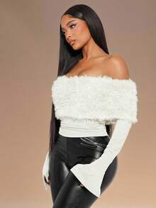 Radiana Áo nữ dáng ôm dài tay màu trắng cổ lông, kiểu retro, gợi cảm, phong cách Y2K, thích hợp cho mùa xuân/hè. - trắng - Xem 5