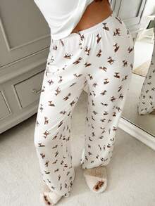 CovetEZ Women's Spring/Summer 2026 New Arrival: Casual, Stylish, Versatile, Basic, Comfortable, Deer Pattern, Elastic Waist, Wide Leg Pants - Beige - View 5