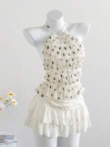 Comfortcana 2026 Neu Frühling/Sommer Damen Sexy Polka Punkt Muster Rückenfrei Trägertop, Sommer Top Karneval Party Top Elegante Damen Urlaubs Top - Schwarz und Weiss - Übersicht 4