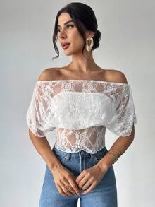 Firerie 女士休闲、优雅、性感白色蕾丝上衣，百搭单品，适合海滩度假外出，春夏外出穿着。 - 白色 - 查看 3