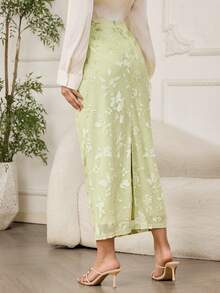 Modelyn 女士时尚新款丝绒提花浪漫优雅半身裙 - 薄荷綠 - 查看 2