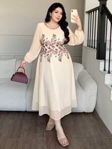 Dazy Plus Đầm voan tay phồng dáng rộng, màu mơ, in hoa thanh lịch, thích hợp cho các buổi hẹn hò và kỳ nghỉ, kiểu dáng mùa hè. - Màu be - Xem 12