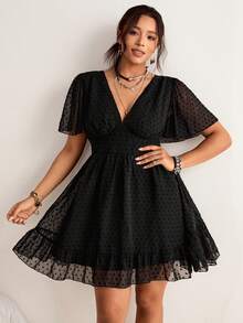 Freevana Abito casual versatile a maniche corte con scollo a V tinta unita, taglie comode - nero - Visualizzare 1