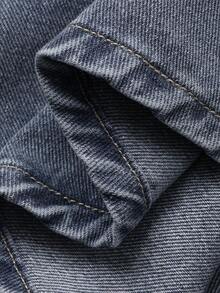 DAZY 少女海军蓝翻领长袖直筒宽松休闲牛仔连衣裙 - 藍色 - 查看 6