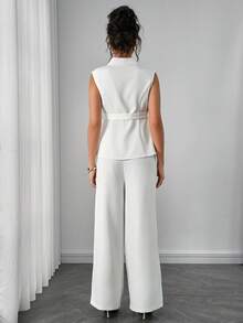 Momance 孕妇优雅纯色背心阔腿裤套装 - 白色 - 查看 2
