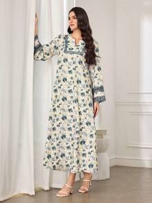 SHEIN Najma Elegant Floral Patchwork Minimalist Commuter Style Young Women's Dress - Multicolor - View 4