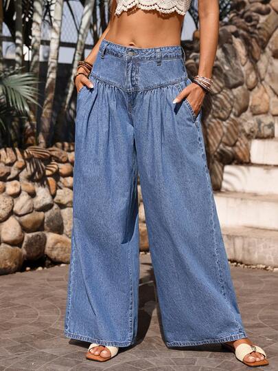 Breezaya Women's Loose Casual High-Waisted Wide-Leg Jeans, Suitable For Work Spring Summer  Vacation