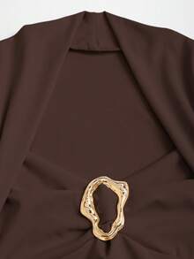 Sweetra New Elegant Party Cocktail Dress, Burgundy Color With Metal Decor, Fitted Silhouette, Suitable For Christmas, Autumn/Winter - Brown - View 5