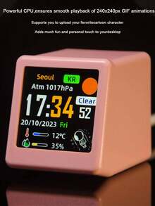 Teckwe Desktop Mini Super Intelligent Weather Clock With Multifunctional Display Of Weather Conditions, Temperature And Humidity, Date And Time, With GIF Animation