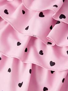 SHEIN MOD 心形印花多层蛋糕设计女士蝴蝶结装饰时尚半身裙裤 - 粉色 - 查看 5