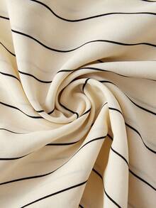 Franclia 女士时尚优雅纽扣轻盈奢华休闲宽松舒适法式复古通勤百搭条纹腰带设计温柔优雅修身衬衫 - 杏色 - 查看 9