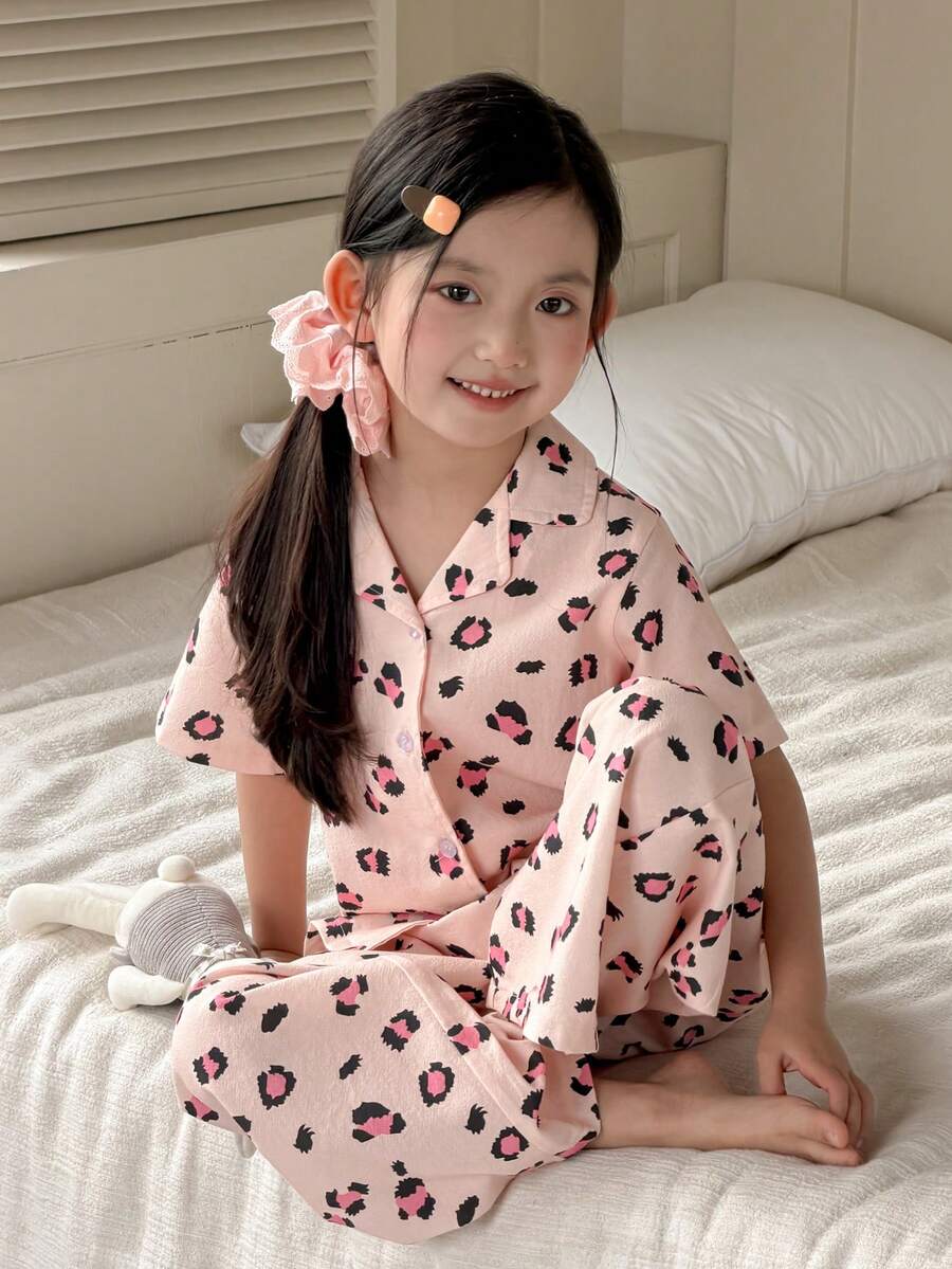 DAZY 女童全印花纽扣短袖上衣和裤子睡衣套装 - 彩色 - 查看 1