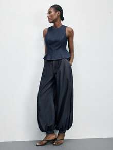 Maija Women's Casual Washed Sleeveless Denim Crop Top - Dark Wash - View 4