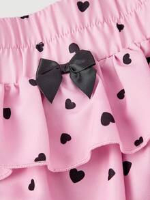SHEIN MOD 心形印花多层蛋糕设计女士蝴蝶结装饰时尚半身裙裤 - 粉色 - 查看 4