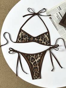 Swim SXY 2022春夏度假沙滩性感串珠豹纹棕色迷你罩杯比基尼套装 - 彩色 - 查看 7