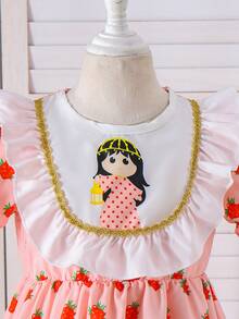 Young Girl Pattern Rose Print Pink Summer Fairy Dress - Multicolor - View 8