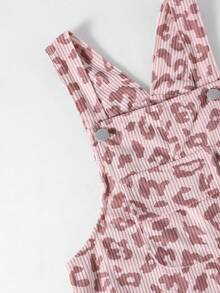 SHEIN ChillGRL Young Girls Casual Leopard Print Overalls, Pink Bow Decor, Loose Straight Leg, Soft & Comfortable Fabric, Suitable For Daily Casual Wear, School And Commute, Spring/Summer/Autumn/Winter - Pink - View 3