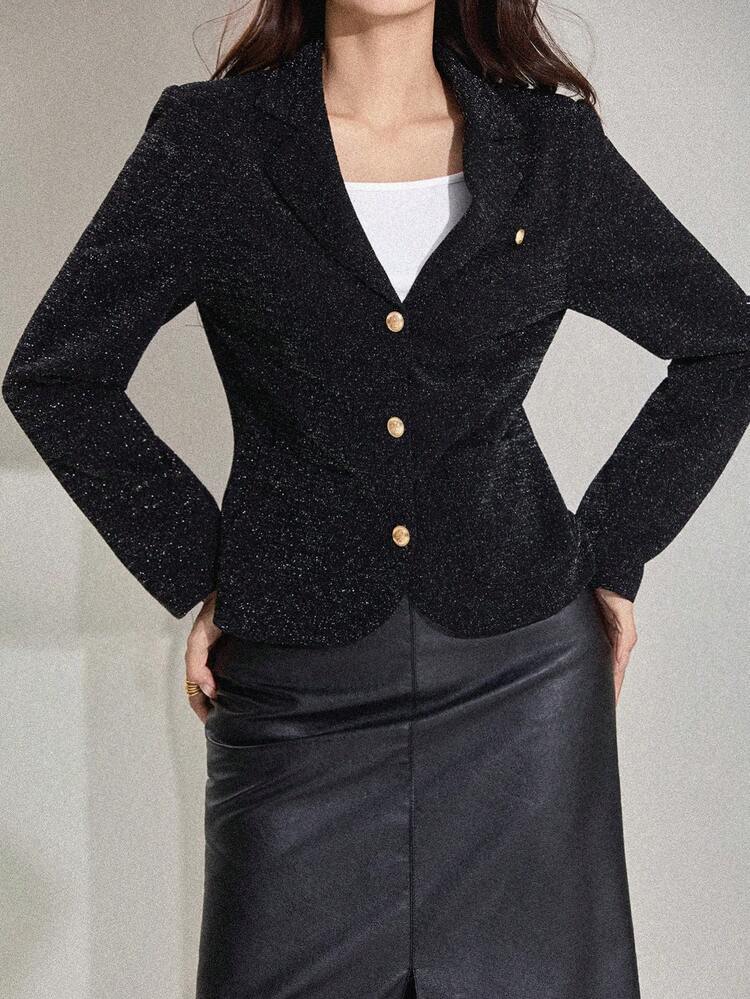Women's Solid Color Front Button Elegant Office Wear Long Sleeve Blazer