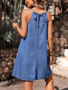 Breezaya Women's Backless Tie-Up Casual Denim Sundress Summer Vacation - Medium Wash - View 2