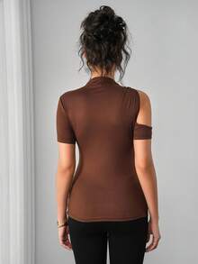 Momance Solid Color Ribbed Long Sleeve Casual Maternity Top With Decorative Buttons - Brown - View 7