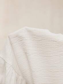 Poéselle White Round Neck Casual Versatile Puff Short Sleeve Top, Lace Hollow Out Summer Top, Lightweight Casual French-Style Top - White - View 9