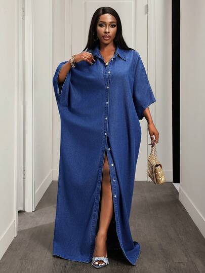 BamGleam Robe en jean ample à manches chauve-souris pour femmes, décontractée et idéale pour le quotidien et les trajets, printemps/automne