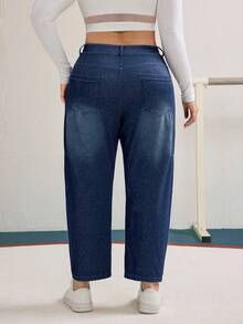 Flexra 大码女式弹力休闲商务直筒牛仔裤 - 深色水洗藍 - 查看 2