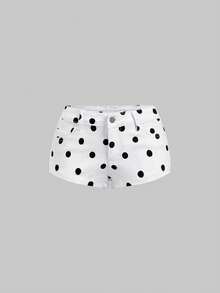 ROMWE Summer Sexy Polka Dot Ultra Low Waist Mini Denim Shorts - Black and White - View 1
