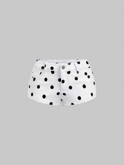 ROMWE Summer Sexy Polka Dot Ultra Low Waist Mini Denim Shorts