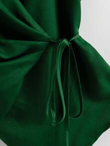 GlowEve CURVE Plus Size Elegant Summer Knot Design Camisole For Night Out Club,Fashionable Dark Green Spaghetti Strap Wrap Top,Emerald Green Vacation Dates Top - Green - View 5