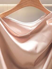 Modelyn 大码女式纯色缎面褶皱蝴蝶结衬衫 - 香檳色 - 查看 5