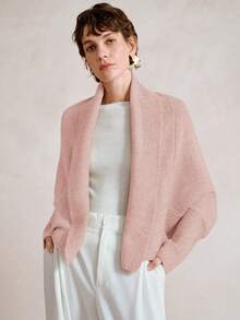 SHEIN Stylify Áo khoác cardigan dệt kim dáng rộng, vạt áo bất đối xứng, kiểu dáng mới dành cho nữ mùa Thu/Đông, thanh lịch, cao cấp, đa năng cho việc đi lại hàng ngày. - Hồng - Xem 5