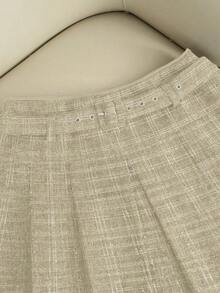 Franclia Fashionable High-Waisted Slimming A-Line Belted Pleated Skirt For Women, Autumn/Winter - Apricot - View 4