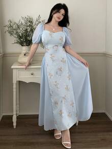 Modelyn 时尚浪漫假日特供白色女式连衣裙 - 淺藍色 - 查看 3