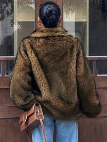 DAZY Women's Fashionable Faux Fur Collar Jacket, Autumn/Winter - Brown - View 2
