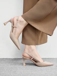 CUCCOO BIZCHIC 尖头细高跟杏色后跟带简约经典女士高跟鞋，适合日常、通勤、优雅场合和派对等各种场合。