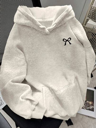 EMERY ROSE Plus Size Women Bow Print Long Sleeve Thermal Lined Casual Sweatshirt