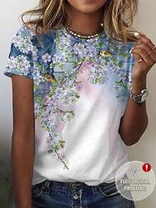 EMERY ROSE Women's Floral Print Round Neck Casual Short Sleeve T-Shirt, Summer - Multicolor - View 3