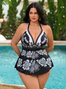 Swim Lushoire Set di costumi da bagno tankini con stampa floreale per taglie forti - Multicolore - Visualizzare 3