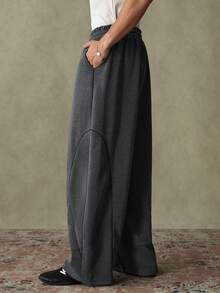 SWAVVY 男士休闲运动裤，宽松版型，灰色拼接设计，秋/春季款 - 深灰色 - 查看 4