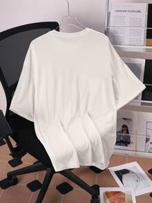 Rovax Street Fashion Women Short Sleeve T-Shirt, Minimalist English Graphic Print - White - View 2